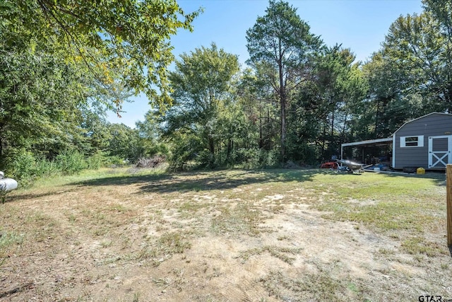 view of yard featuring a shed