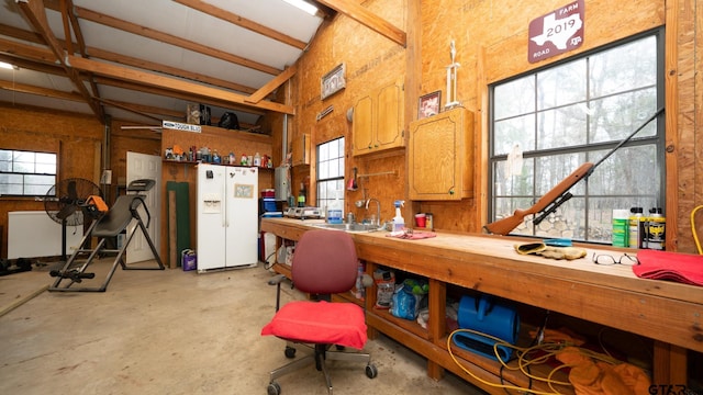 misc room featuring sink, a workshop area, and a wealth of natural light