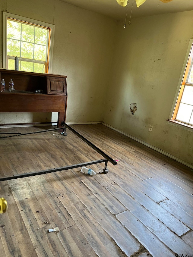 unfurnished room with ceiling fan and light hardwood / wood-style flooring