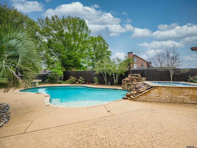 view of pool featuring a fenced backyard, a patio, and a fenced in pool