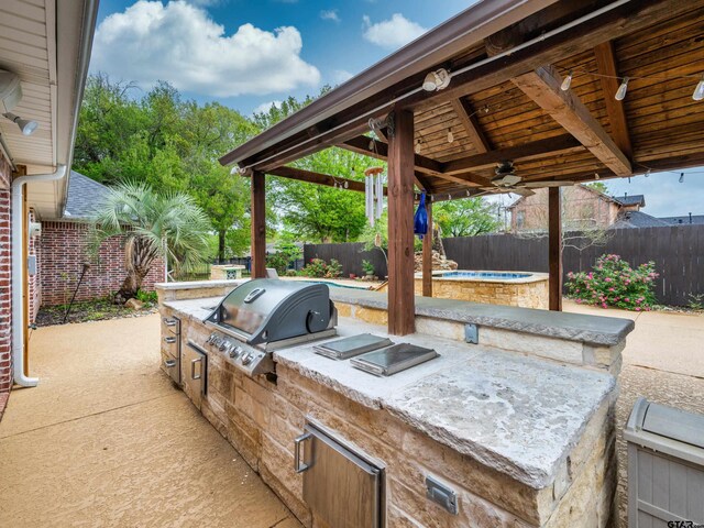 view of patio with a fenced in pool, a fenced backyard, and area for grilling