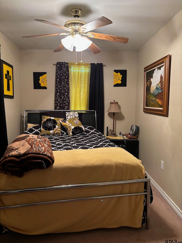 bedroom featuring carpet and ceiling fan