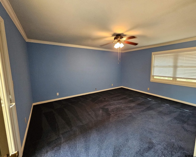 236 La Jolla Dr, Athens, TX 75751 - unfurnished room featuring ceiling fan, dark colored carpet, baseboards, and crown molding