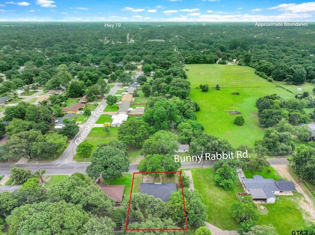 1004 Bunny Rabbit Rd, Athens, TX 75751 - aerial view of property and surrounding area featuring property boundaries highlighted and a forest