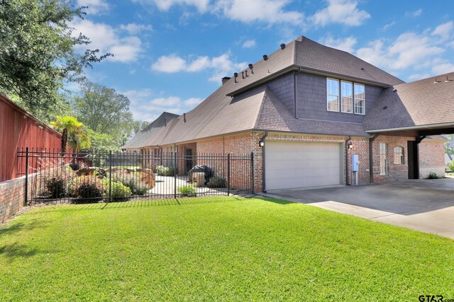 6805 Castle Pines Ct, Tyler, TX 75703 - view of side of property featuring concrete driveway, a garage, brick siding, and a shingled roof