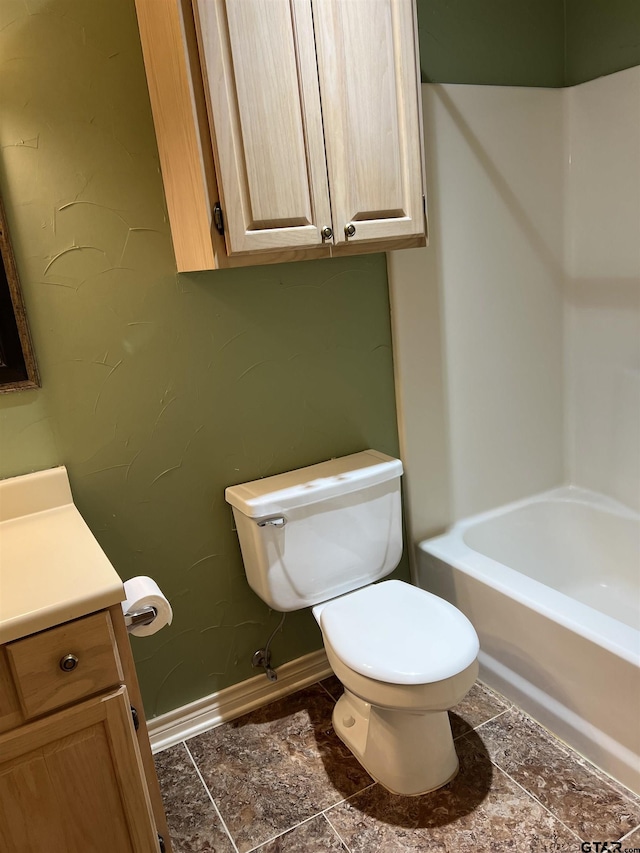 full bathroom with vanity, toilet, and plus walk in shower