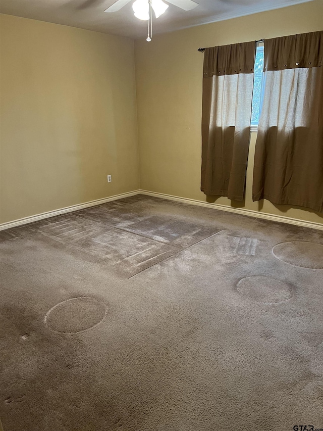 spare room featuring ceiling fan and carpet