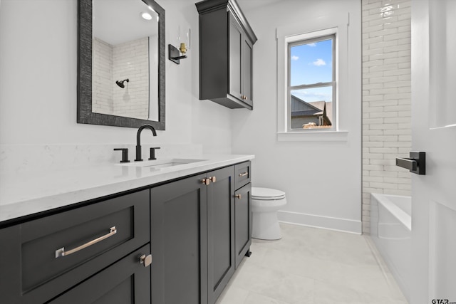 full bathroom with vanity, toilet, and tiled shower / bath combo