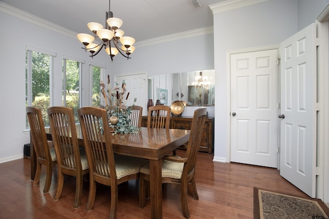 11831 Smallwood Dr, Flint, TX 75762 - dining room with a chandelier, dark wood-style floors, and ornamental molding