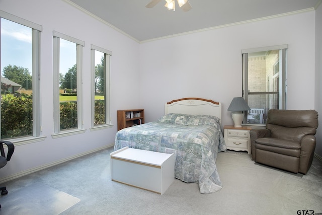 11831 Smallwood Dr, Flint, TX 75762 - carpeted bedroom with multiple windows, crown molding, ceiling fan, and baseboards