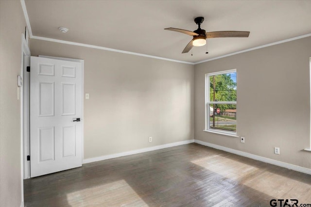 1330 Graham Dr, Tyler, TX 75701 - unfurnished room featuring ornamental molding, wood finished floors, baseboards, and ceiling fan