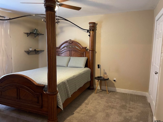 bedroom featuring carpet and ceiling fan