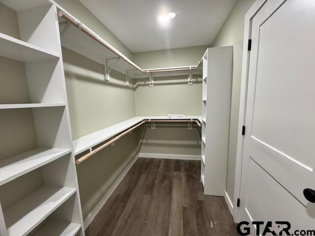 spacious closet with dark hardwood / wood-style floors