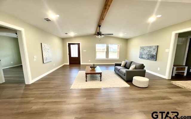 641 N Weldon St, Frankston, TX 75763 - living room with wood finished floors, baseboards, a ceiling fan, and recessed lighting