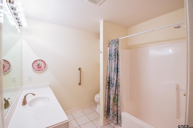 full bathroom with tile patterned flooring, vanity, shower / bath combination with curtain, and toilet