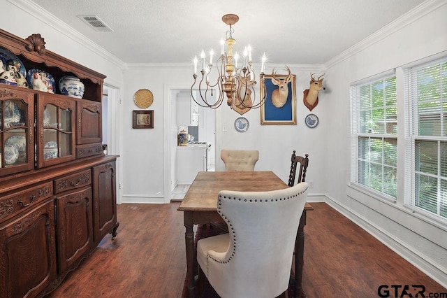 818 Rusk St, Tyler, TX 75701 - dining room with a chandelier, dark wood finished floors, and ornamental molding