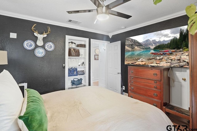 818 Rusk St, Tyler, TX 75701 - bedroom with ornamental molding and a ceiling fan