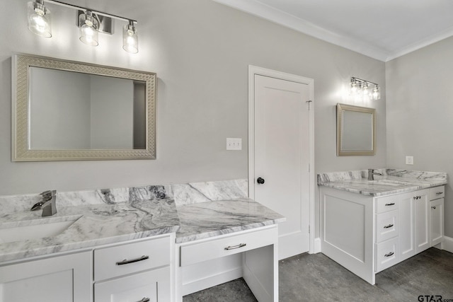 full bathroom featuring vanity and crown molding