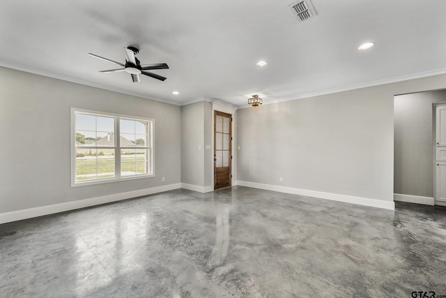 empty room with baseboards, visible vents, and finished concrete floors