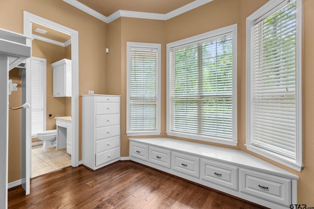 801 Wilder Way, Tyler, TX 75703 - mudroom with crown molding and dark wood-style flooring