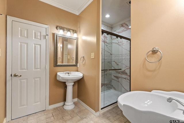 801 Wilder Way, Tyler, TX 75703 - full bath with crown molding, a marble finish shower, and recessed lighting