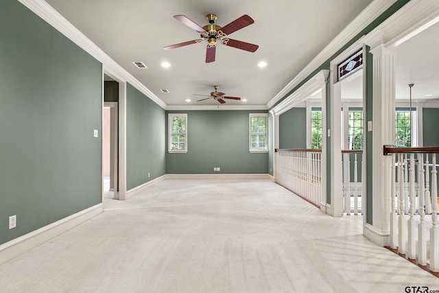 801 Wilder Way, Tyler, TX 75703 - carpeted spare room with recessed lighting, a ceiling fan, and crown molding