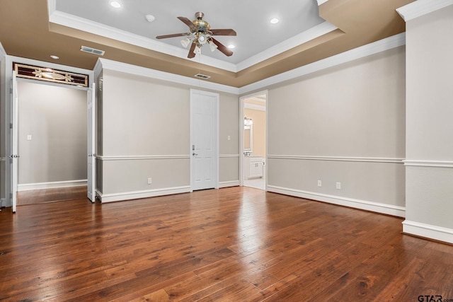 801 Wilder Way, Tyler, TX 75703 - unfurnished bedroom featuring ornamental molding, a raised ceiling, hardwood / wood-style floors, and recessed lighting