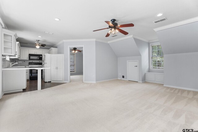 801 Wilder Way, Tyler, TX 75703 - additional living space with ceiling fan, recessed lighting, light carpet, and vaulted ceiling