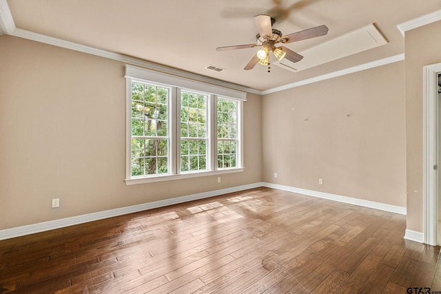 801 Wilder Way, Tyler, TX 75703 - empty room featuring ceiling fan, hardwood / wood-style floors, and crown molding