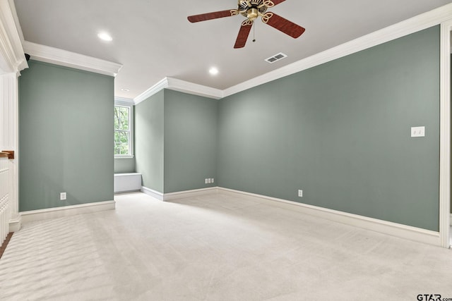 801 Wilder Way, Tyler, TX 75703 - unfurnished room with crown molding, a ceiling fan, carpet flooring, and recessed lighting