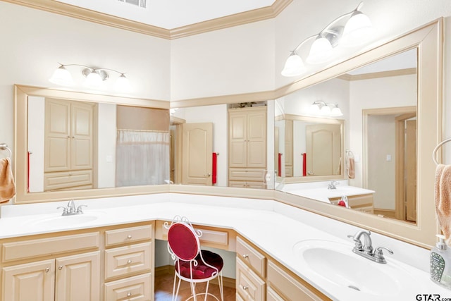 bathroom featuring vanity and ornamental molding