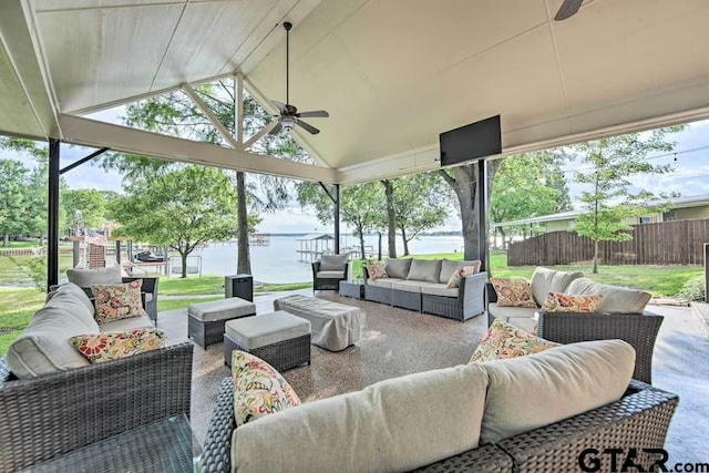 view of patio / terrace with ceiling fan and an outdoor hangout area