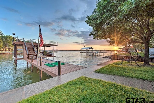 view of dock with a water view