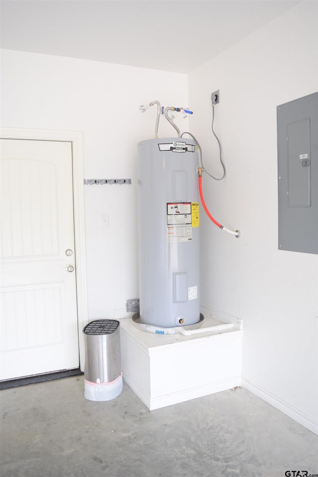 utility room with electric water heater and electric panel