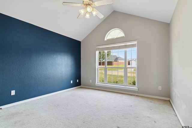 904 Van Winkle Cir, Athens, TX 75751 - carpeted empty room with ceiling fan, high vaulted ceiling, and baseboards