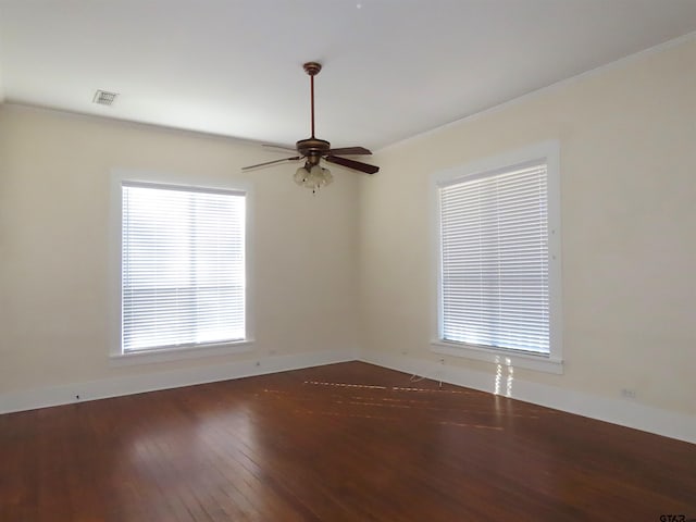 unfurnished room featuring ceiling fan and hardwood / wood-style flooring