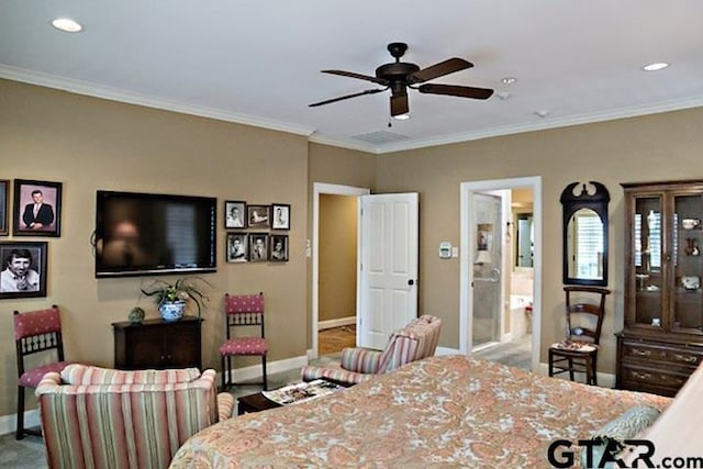 bedroom featuring recessed lighting, baseboards, and ornamental molding