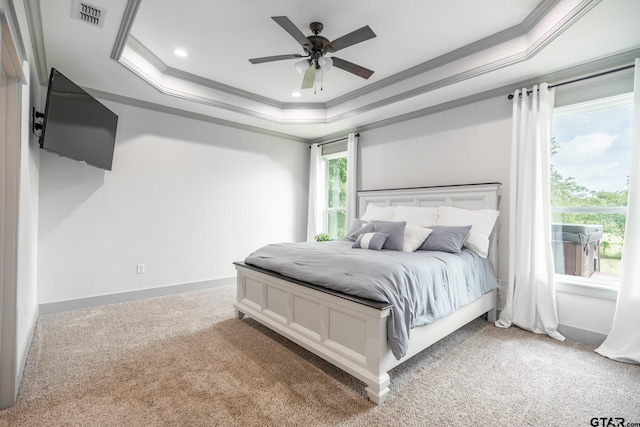 15348 C R 169, Tyler, TX 75703 - bedroom featuring crown molding, carpet flooring, a raised ceiling, recessed lighting, and ceiling fan