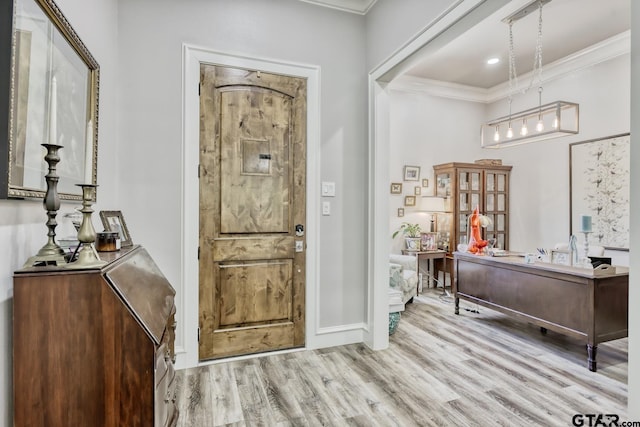 113 Stuart St, Arp, TX 75750 - entrance foyer with crown molding, wood finished floors, and recessed lighting