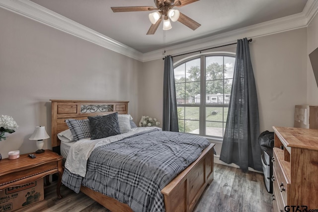 113 Stuart St, Arp, TX 75750 - bedroom featuring light wood-type flooring, crown molding, and a ceiling fan