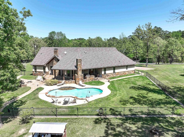 14647 County Road 2337, Tyler, TX 75707 - view of pool featuring a fenced in pool, a patio area, a fenced backyard, and a lawn