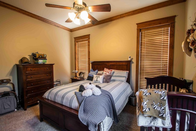 14647 County Road 2337, Tyler, TX 75707 - carpeted bedroom featuring ornamental molding and ceiling fan