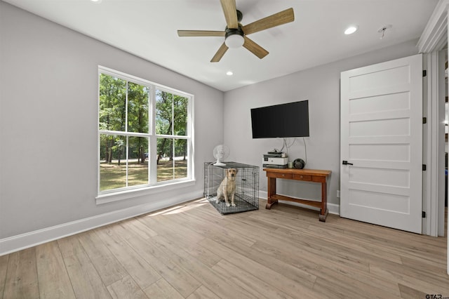 14607 Reserve Ct, Tyler, TX 75707 - living room featuring ceiling fan, wood finished floors, and recessed lighting