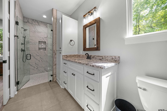 14607 Reserve Ct, Tyler, TX 75707 - full bath with vanity, a stall shower, recessed lighting, and tile patterned flooring