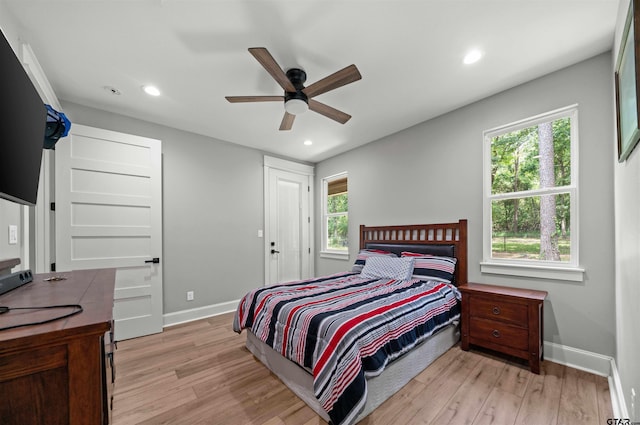 14607 Reserve Ct, Tyler, TX 75707 - bedroom featuring recessed lighting, light wood-style flooring, and ceiling fan