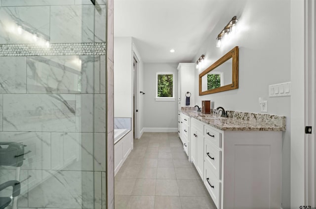 14607 Reserve Ct, Tyler, TX 75707 - bathroom with double vanity, a shower stall, a bath, tile patterned floors, and recessed lighting