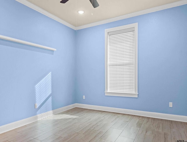 unfurnished room with crown molding and ceiling fan