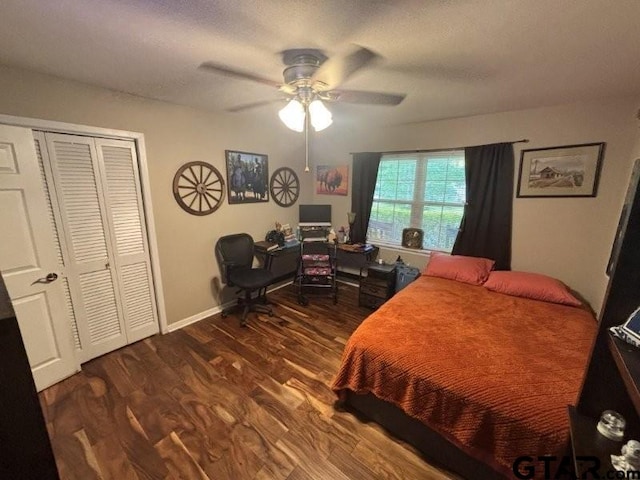 3010 Cook Ln, Longview, TX 75602 - bedroom with wood finished floors, ceiling fan, baseboards, and a closet
