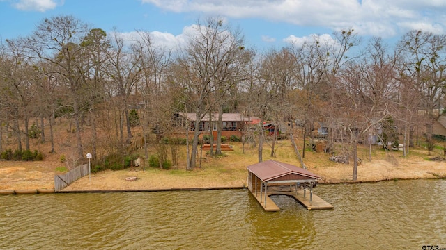 view of dock with a water view