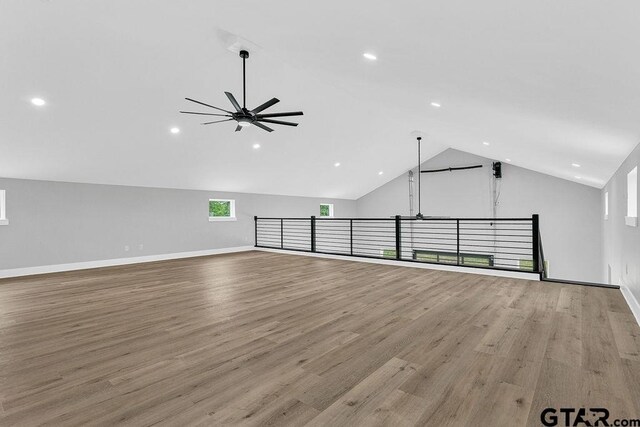 3255 Vz County Road 2120, Canton, TX 75103 - unfurnished living room featuring a ceiling fan, recessed lighting, light wood-type flooring, high vaulted ceiling, and baseboards